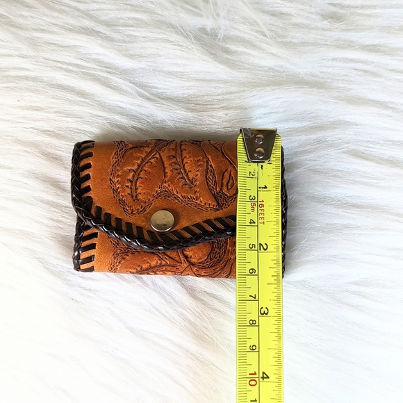Hand Tooled Vintage Leather Western Key Clip Holder Rose And Whip Stitched - Picture 3 of 6